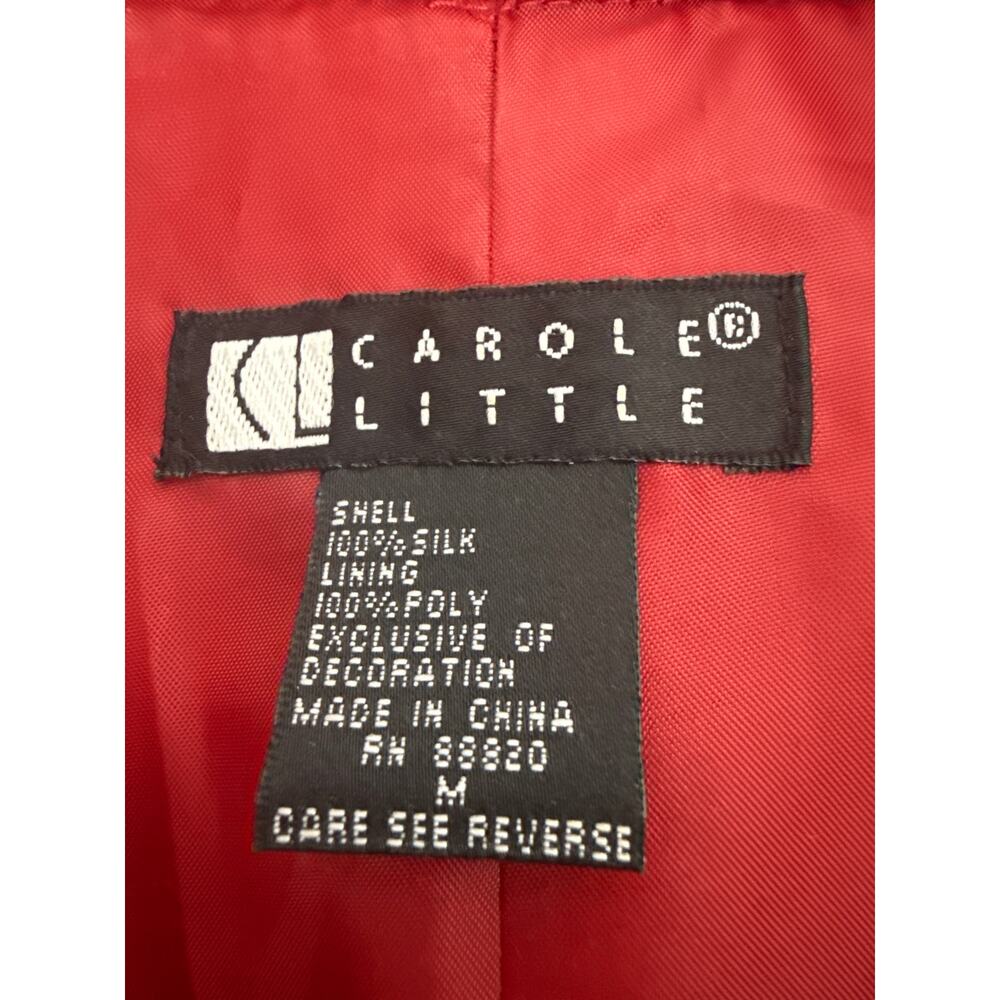 Carole Little Womens Silk Quilted Floral Jacket Size M Red Black Vintage - Picture 2 of 7